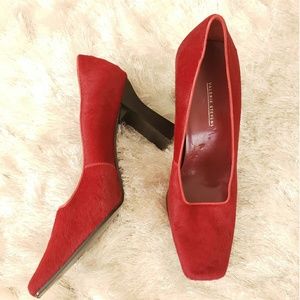 Valerie Stevens calf hair red pumps